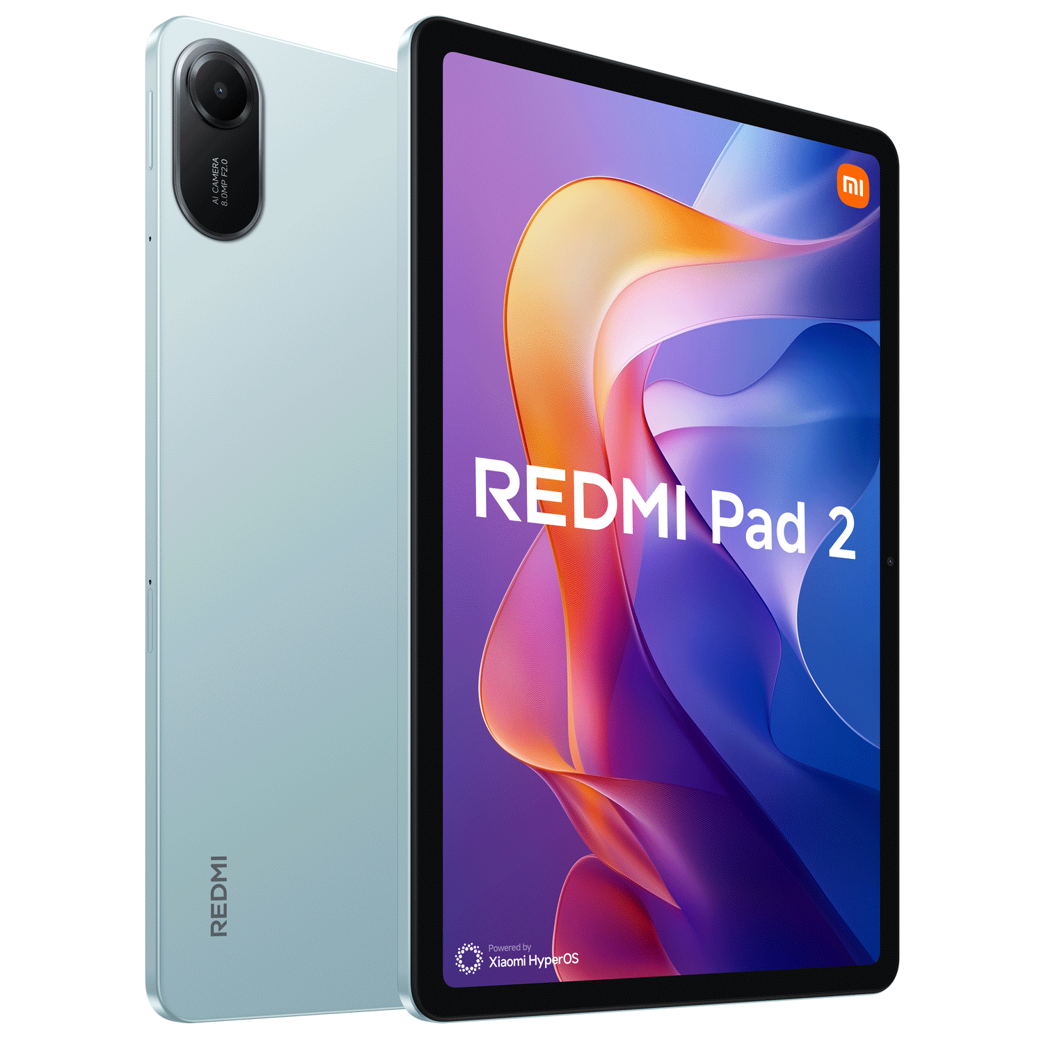Tableta Redmi Pad 2 con pantalla morada y azul.