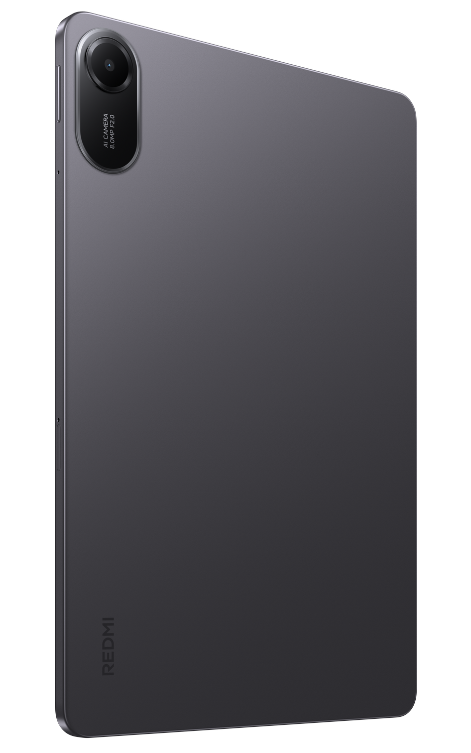 Funda de tableta gris oscuro, plegada. Fondo negro.