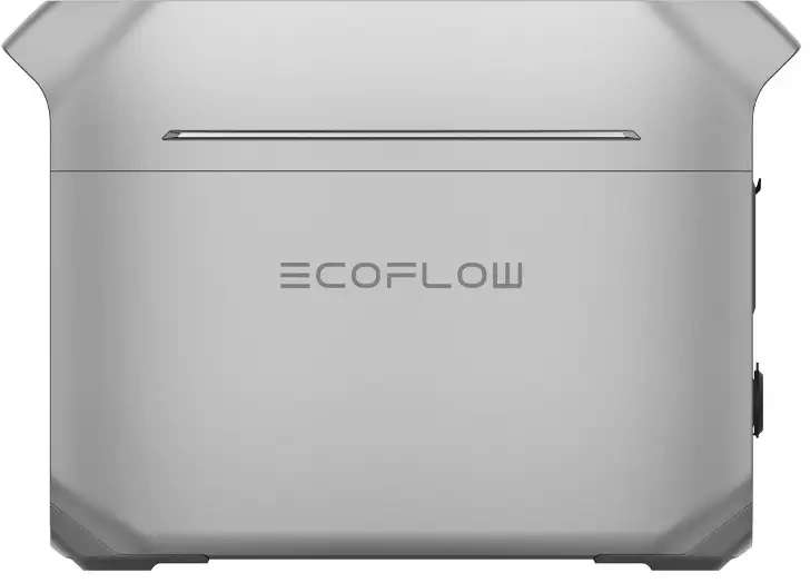 Felülnézet egy szürke EcoFlow erőműről, EcoFlow logóval.