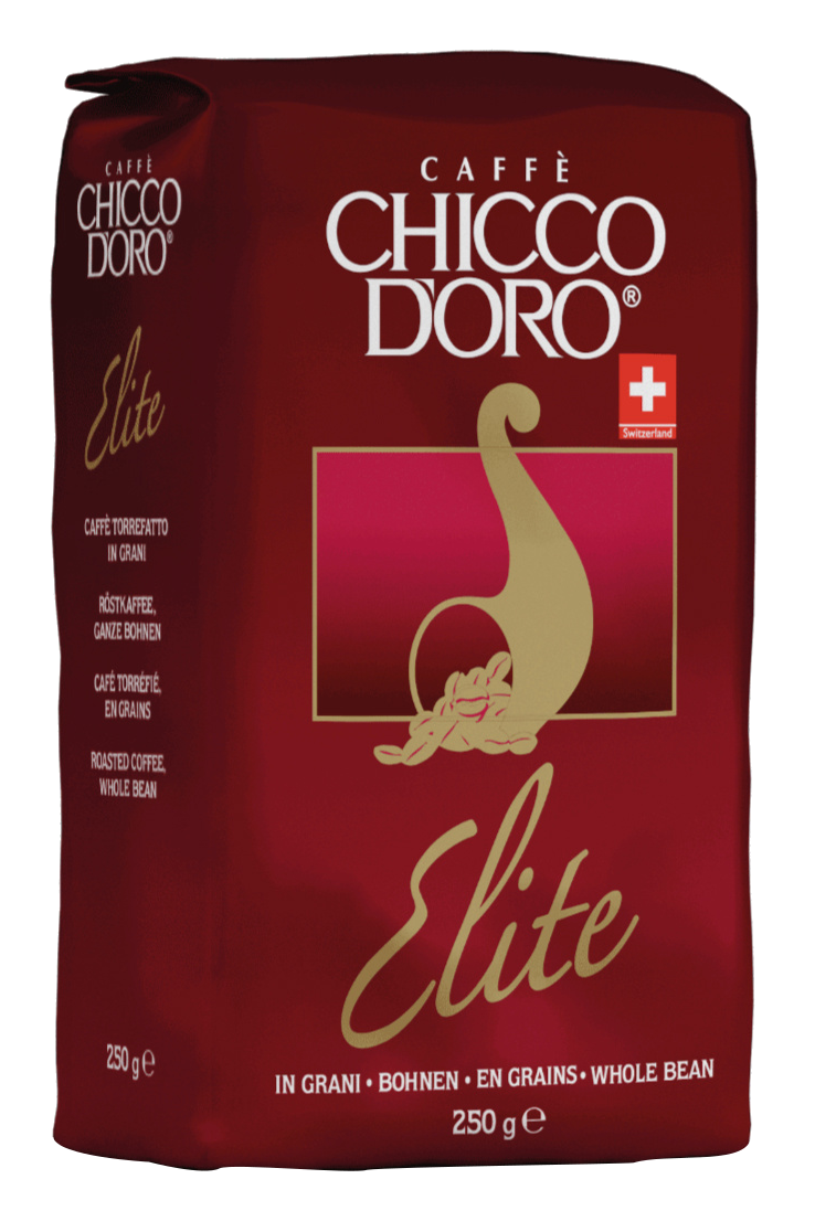 Piros Chicco D'oro Elite kávés zacskó. Egészben pörkölt kávé, 250g.