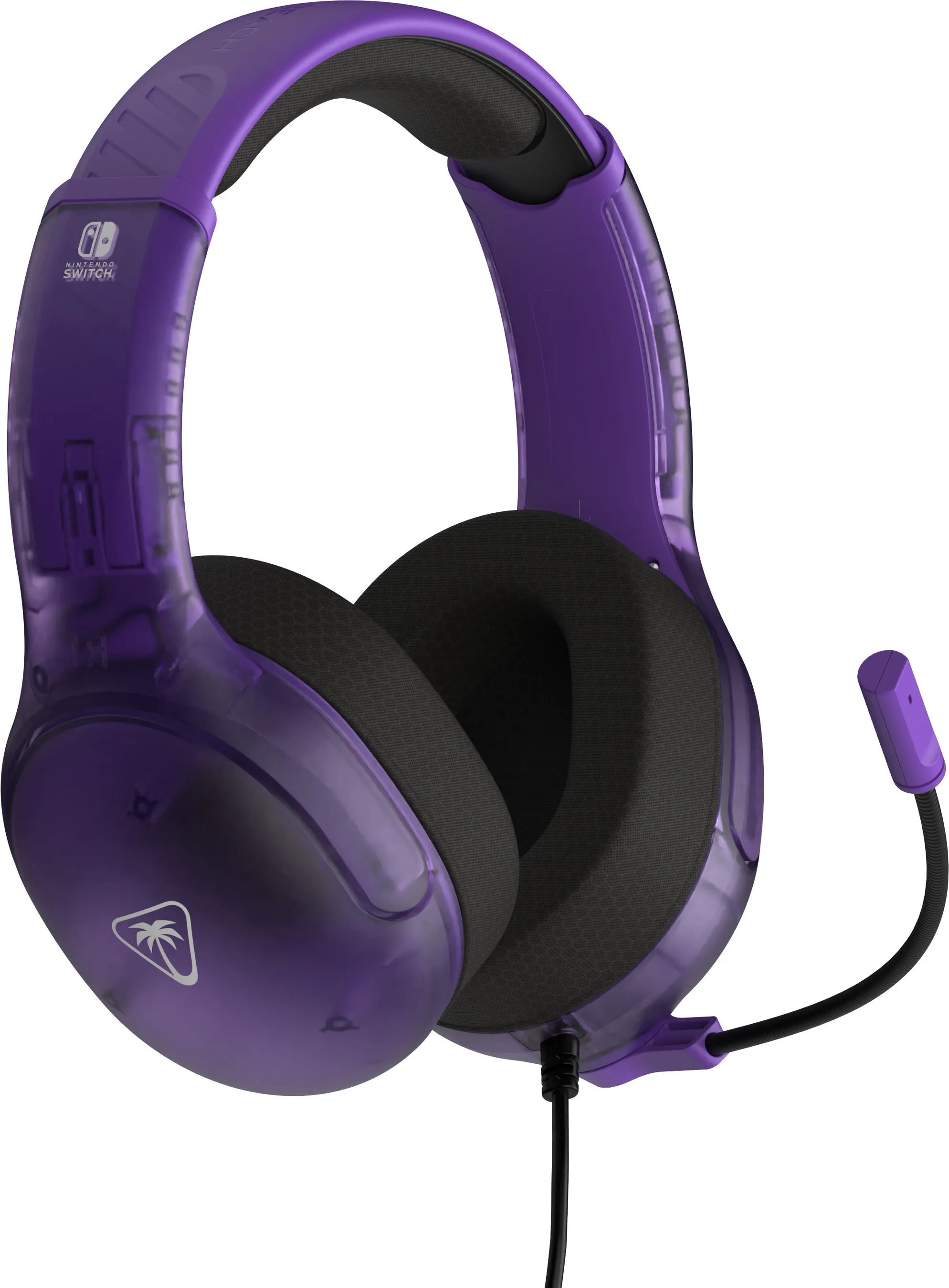 Lila Nintendo Switch-Headset. Es hat zwei Ohrmuscheln und ein Mikrofon.