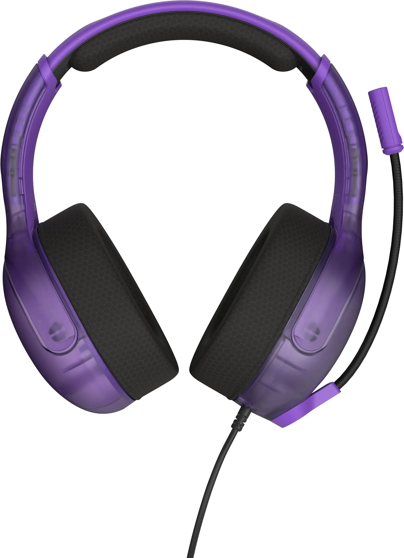 Lila Nintendo Switch-Headset mit Mikrofon. Es hat zwei Ohrmuscheln.