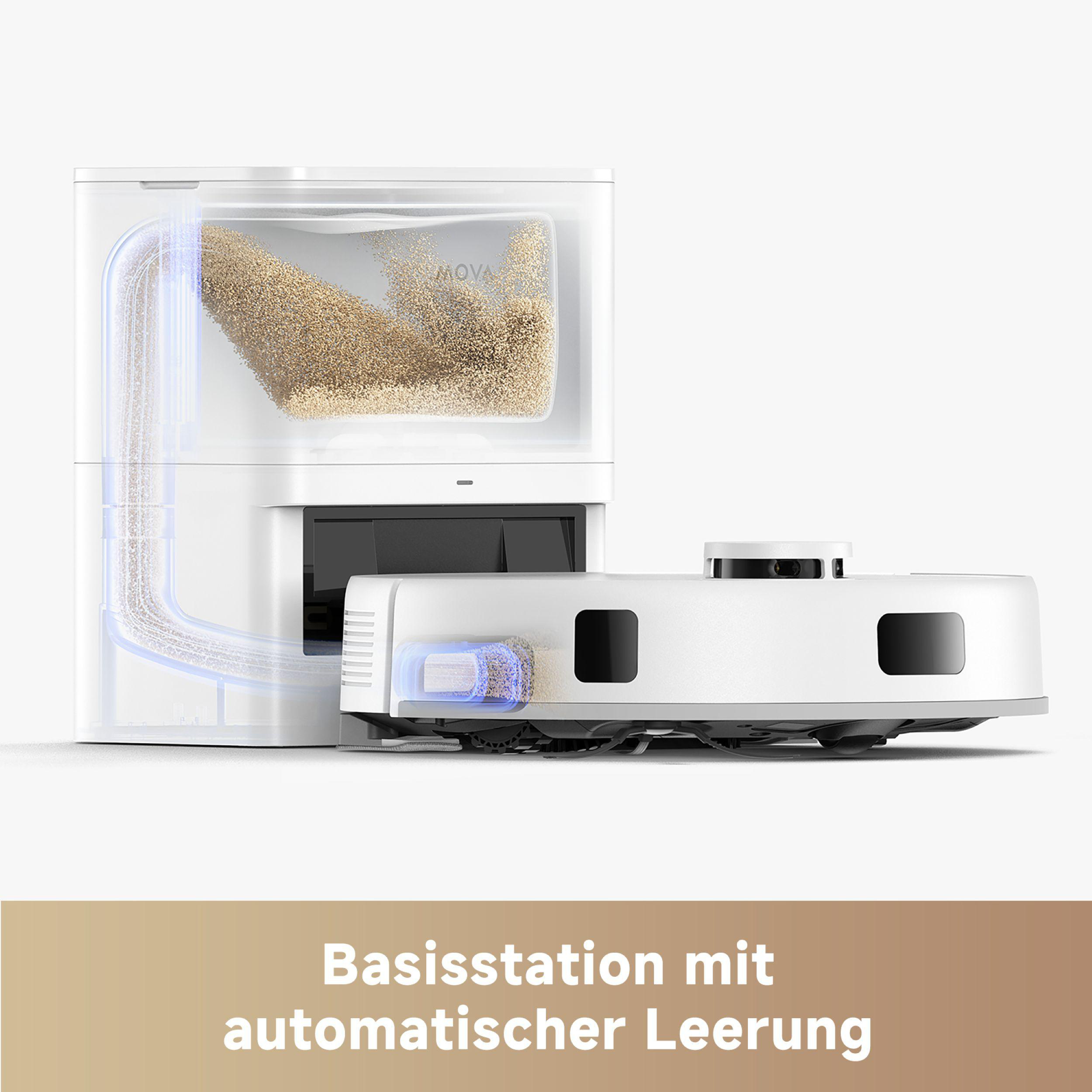 Roboter-Staubsauger und Basisstation mit automatischer Entleerungsfunktion.