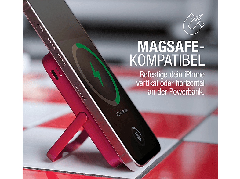 FRESH N REBEL Wireless Magnetic Powerbank, MagSafe-kompatibel, PD 20W Schnellladung, tragbar, Powerbank 5000 mAh Pastellpink