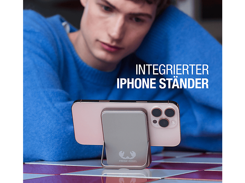 FRESH N REBEL Wireless Magnetic Powerbank, MagSafe-kompatibel, PD 20W Schnellladung, tragbar, Powerbank 5000 mAh Grau