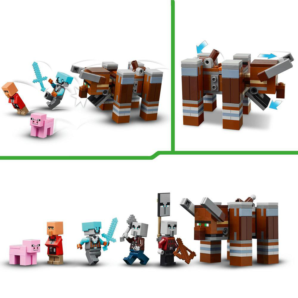 Lego Minecraft Set, Figuren und eine Struktur.