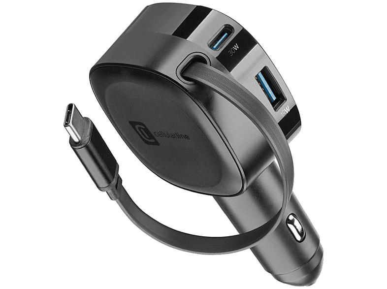 CELLULAR LINE Retractable Power KFZ-Lader, USB Type-C/USB Type-A, 60W ...