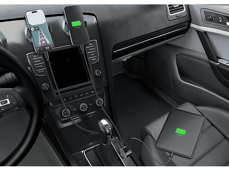 Cellular Line Retractable Power KFZ-Lader, USB Type-C/USB Type-A, 60W, Schwarz; KFZ-Ladegerät — Foto 4 von 5