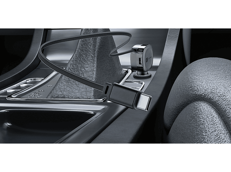 Cellular Line Retractable Power KFZ-Lader, USB Type-C/USB Type-A, 60W, Schwarz; KFZ-Ladegerät — Foto 5 von 5