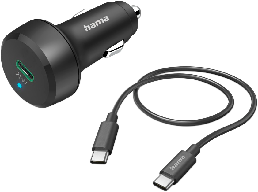 HAMA Autós töltő szett, Type-C, 1 m kábel, 25W, fekete (201614)