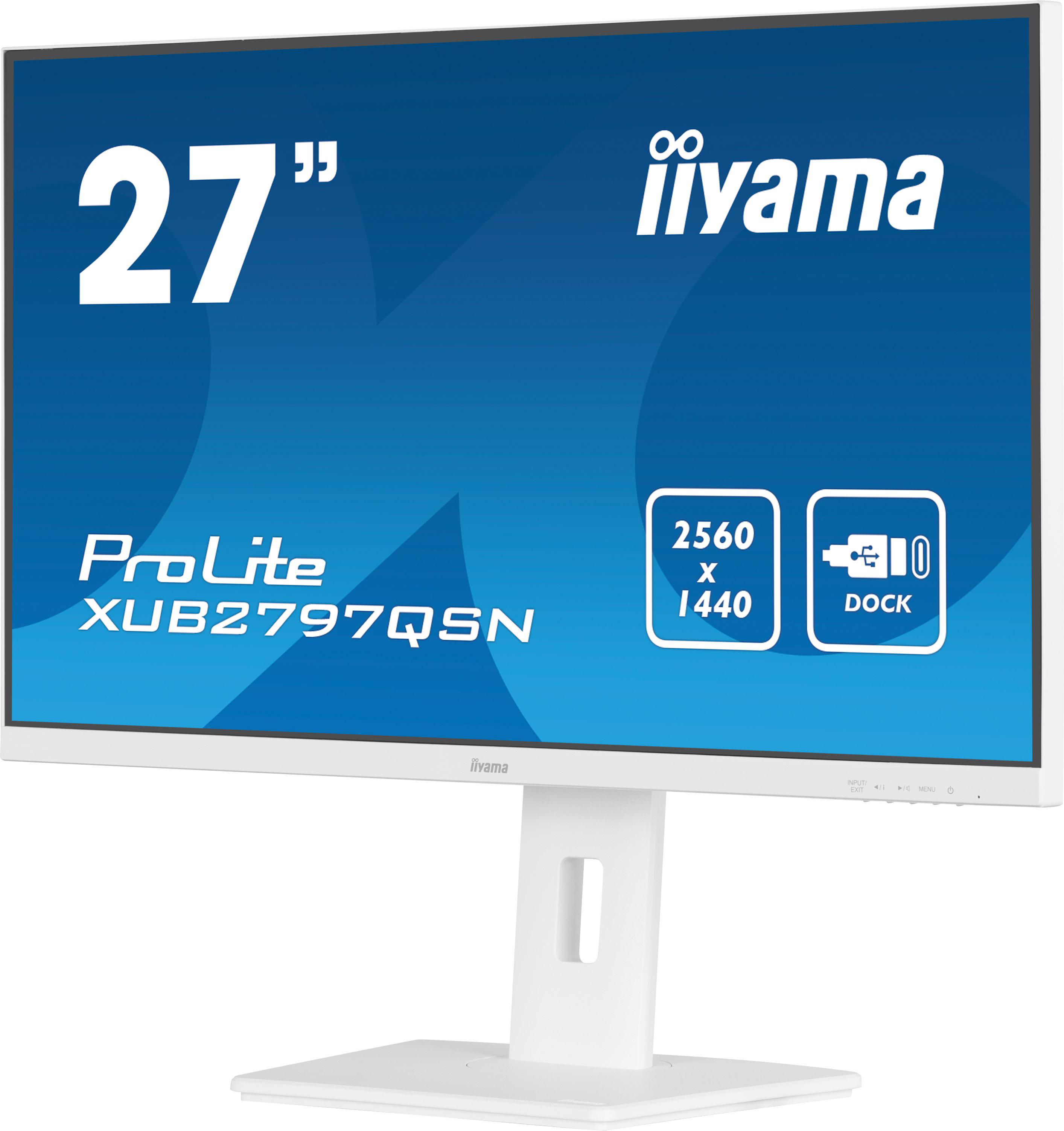 Weißer Computermonitor mit Iiyama-Logo und Monitordetails, 27 Zoll Display.