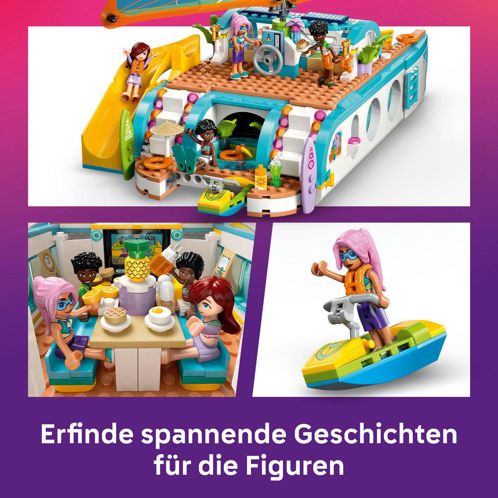 LEGO Friends Segelboot-Spielzeug mit Figuren und Szenen.
