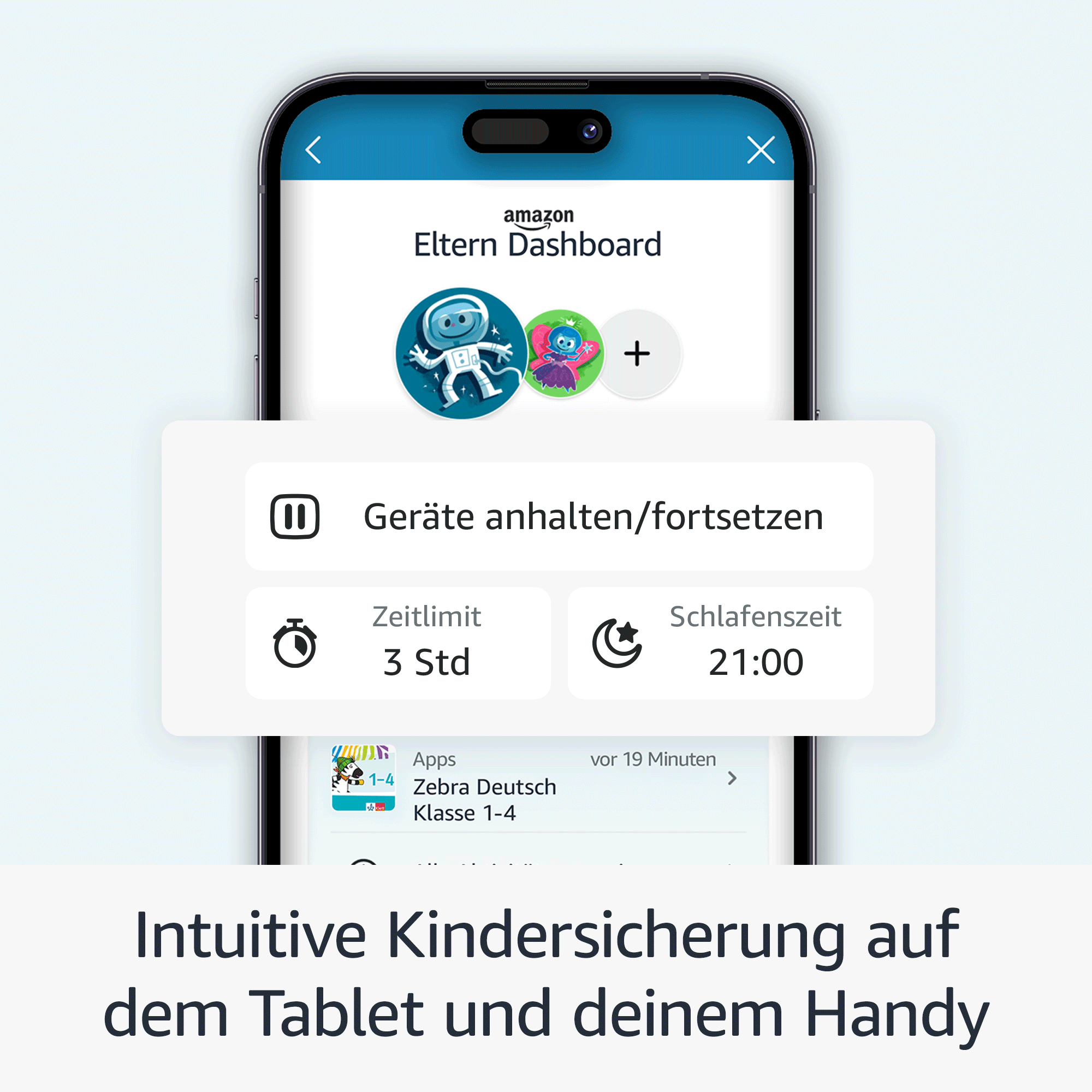 Ein Smartphone-Bildschirm, der Kindersicherungen für das Gerät eines Kindes anzeigt.
