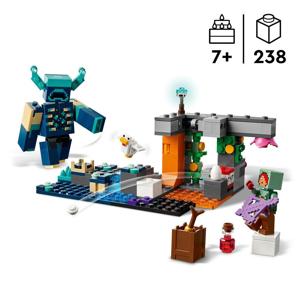 LEGO Minecraft Set. Wächter, Figuren, Blöcke und eine Struktur mit TNT-Block.