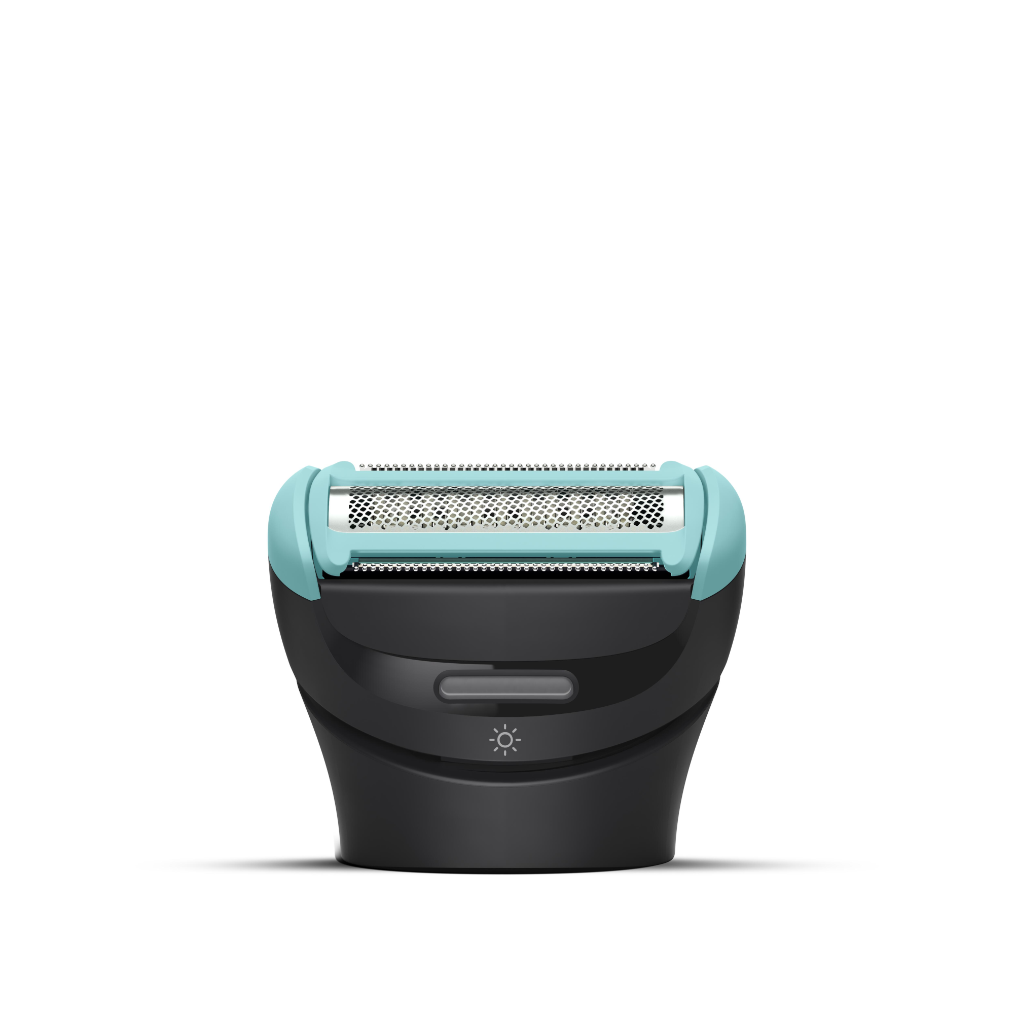 Philips Body Groomer intim területekhez való toldalék. Fehér. Fekete és kék alap. Fehér háttér.