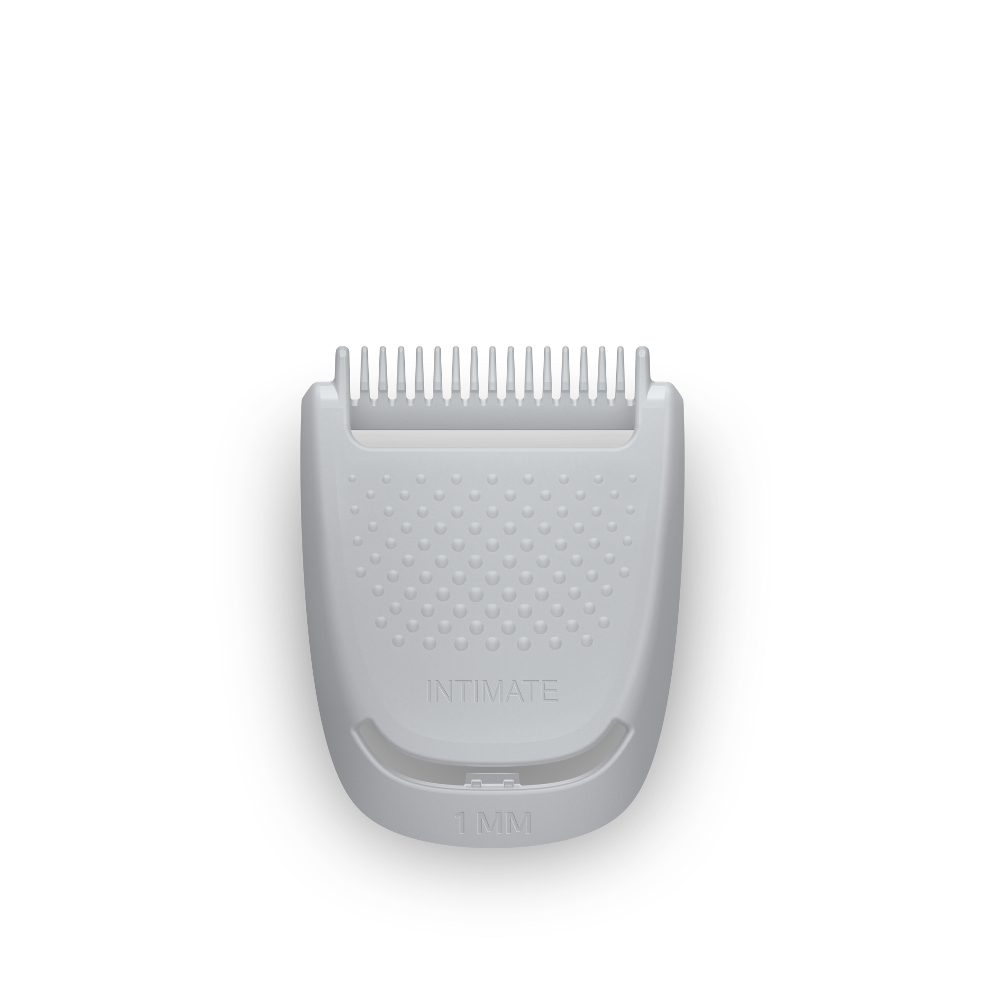 Philips Body Groomer állítható fésű toldalék. Átlátszó fésű fekete szegéllyel. Fehér háttér.