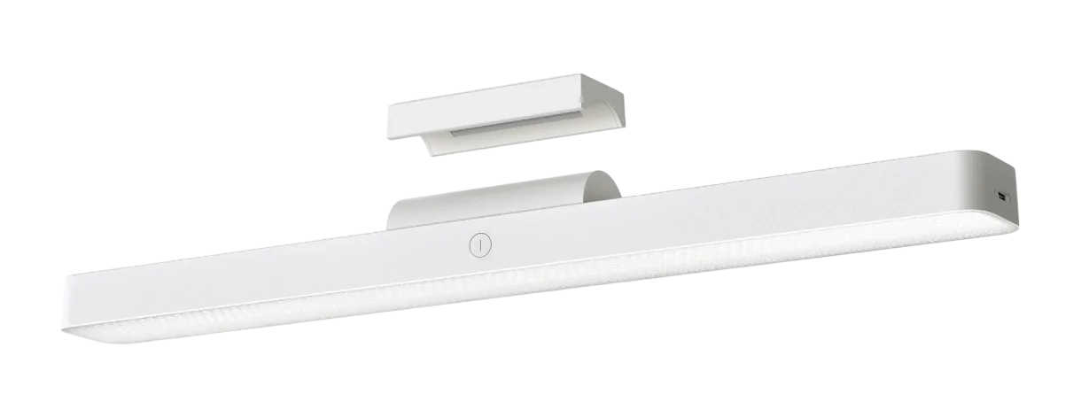 Białe światło o zakrzywionej konstrukcji. Posiada przycisk zasilania i port USB.