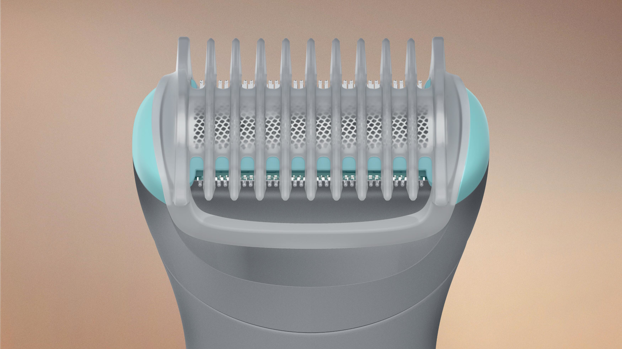 Philips Body Groomer fejének közeli képe, pengékkel.