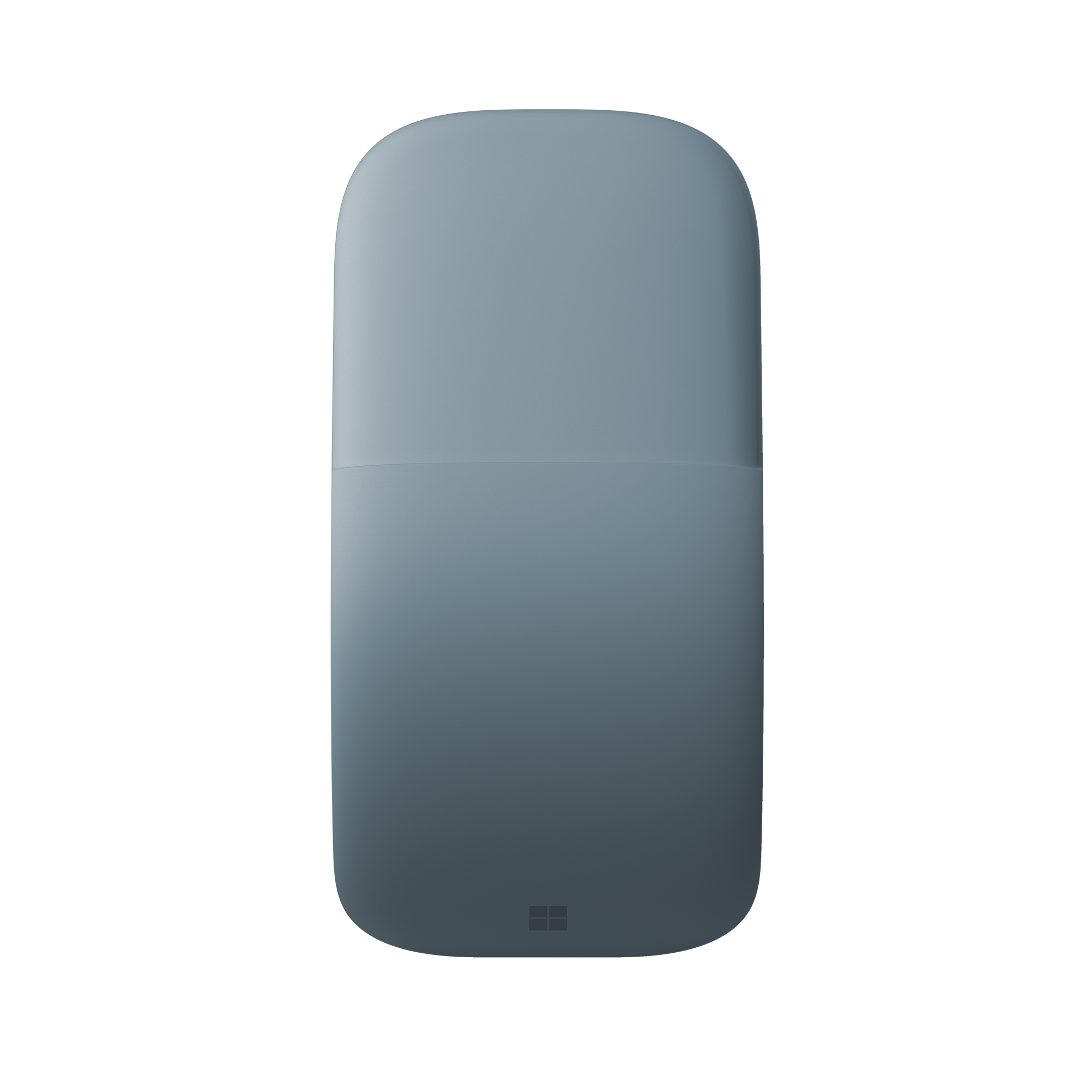 Ratón gris rectangular con bordes redondeados y logo Microsoft sobre fondo negro.