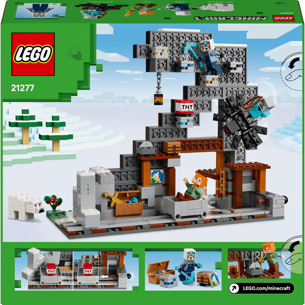 Eine Minecraft Lego-Set-Box, die die Minenstruktur und andere Bilder zeigt.