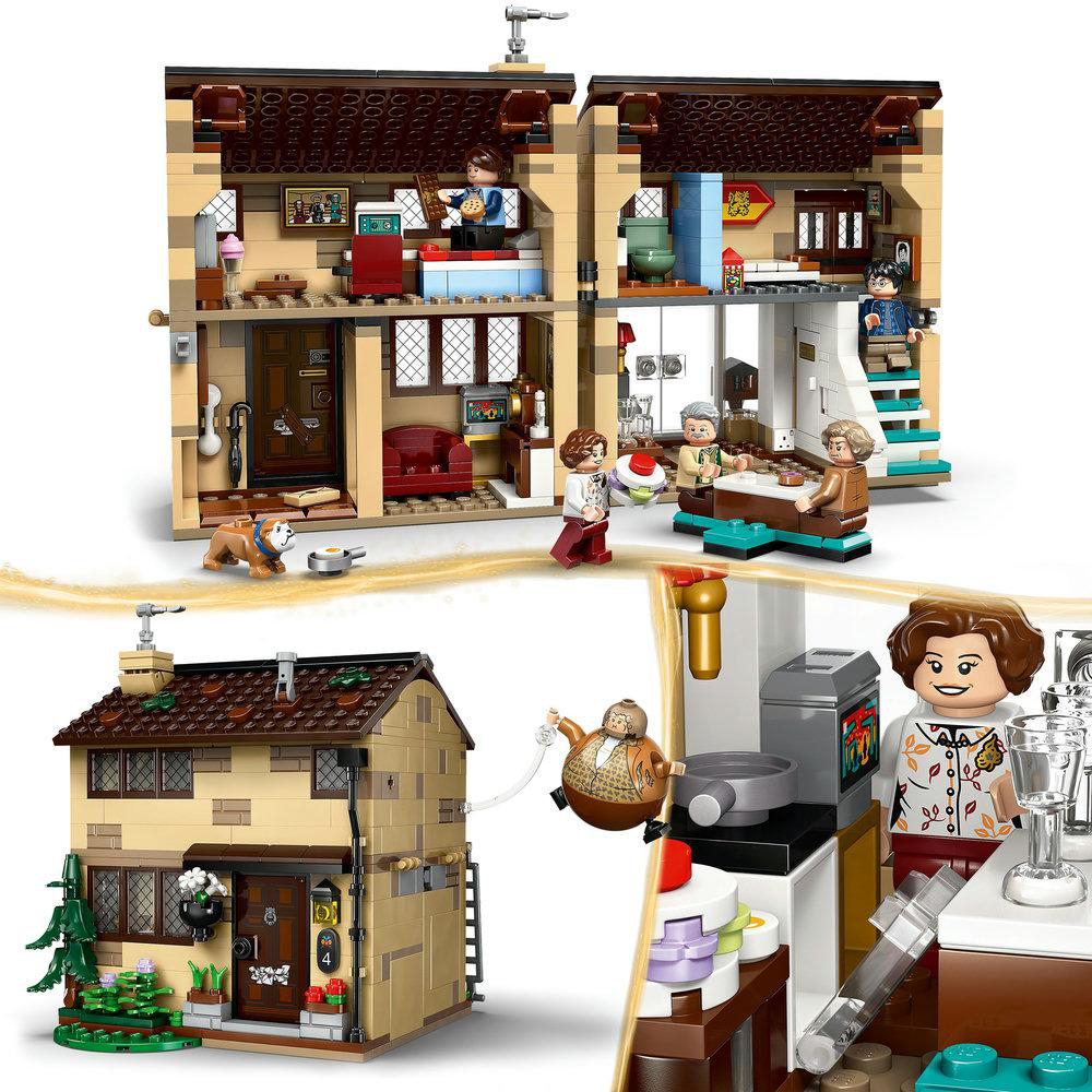 Lego Harry Potter Set mit einem Haus und Minifiguren. Teile des Hauses sind detailliert.