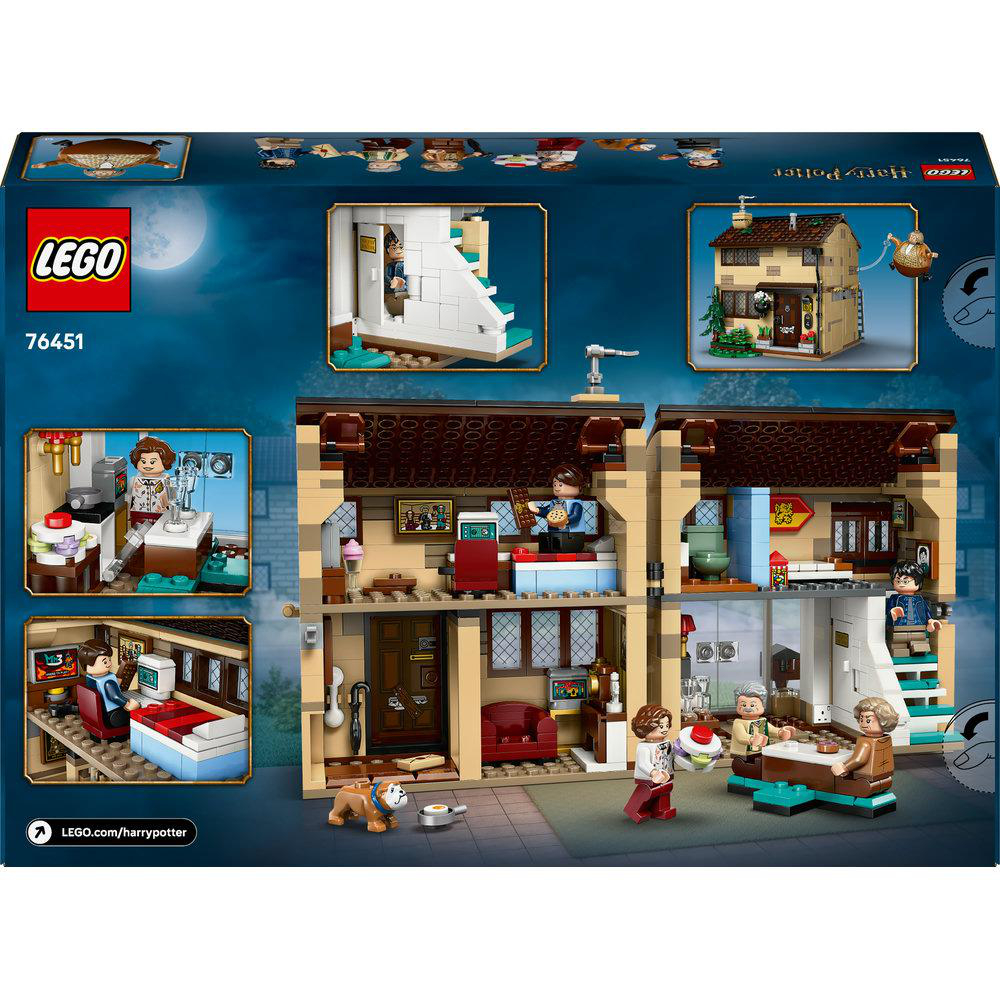 Rückseite der Lego Harry Potter Set-Box. Das Hausmodell zeigt Charaktere und Räume. Es steht Lego und Lego Harry Potter.