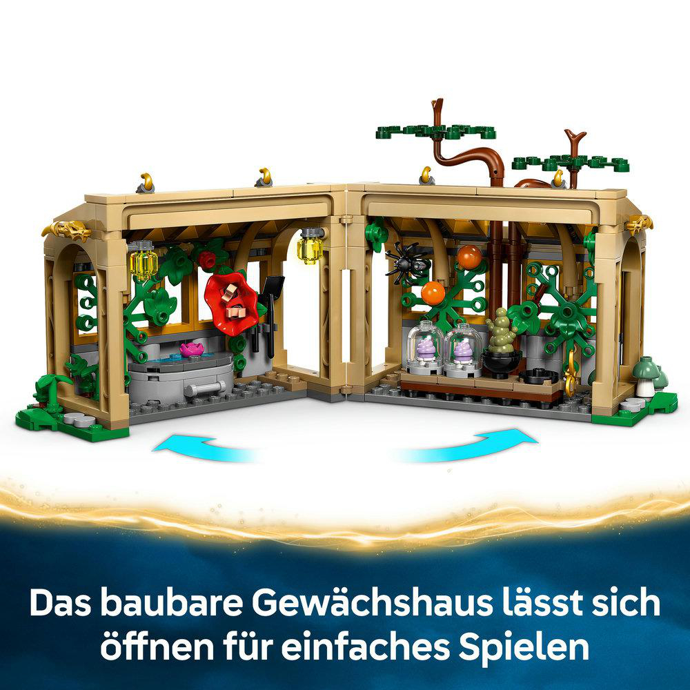 Ein Lego-Gewächshausmodell. Öffnet sich zum Spielen.