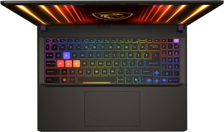 Laptop billentyűzet színes lámpákkal.