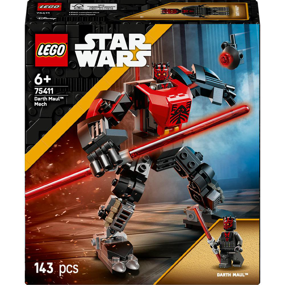Lego Star Wars Set-Box mit Darth Maul Mech, Darth Maul Figur und rotem Lichtschwert.