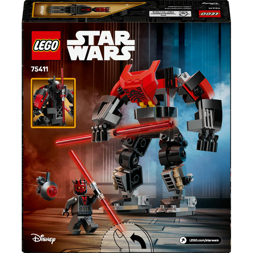 LEGO Star Wars-Box mit Darth Maul, Mech und rotem Lichtschwert.