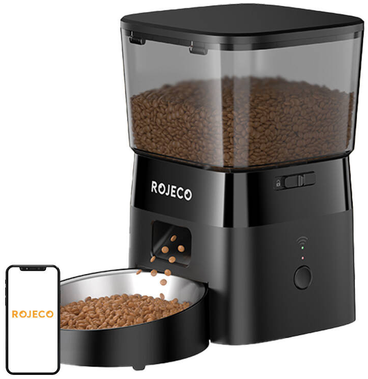 ROJECO Okos kisállat etető, 2 l, fekete