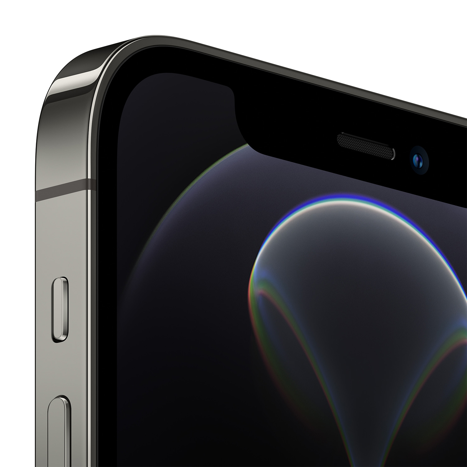 Primo piano dello schermo e del lato dell'iPhone. Mostra bordo e pulsanti volume.