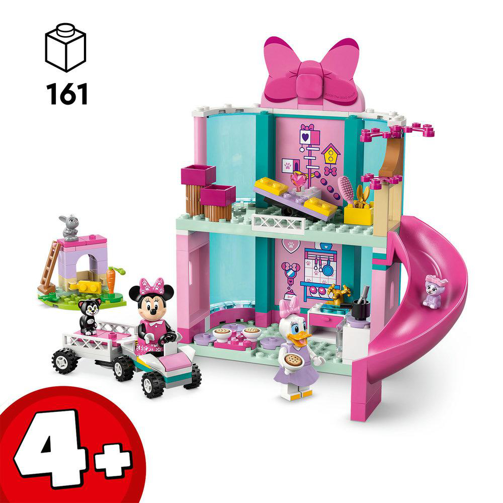 Ein Lego-Set eines Minnie Mouse-Hauses mit Minnie, Daisy und anderen Figuren.