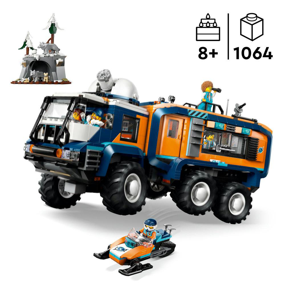 Lego Arctic Truck Set. Enthält den Truck, ein Schneemobil und eine kleine Höhle mit Wölfen.