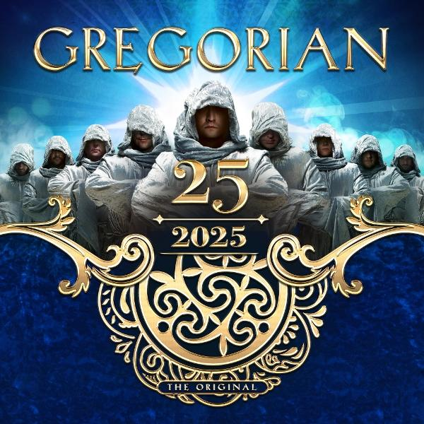 Albumcover mit einer Gruppe von Leuten in weißen Roben. Goldener 'GREGORIAN' und '25' Text.