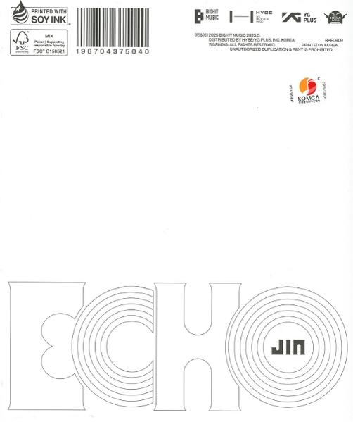 Weißes Albumcover mit schwarzem 'ECHO'-Text. Schwarzer 'JIN'-Text auf der rechten Seite, mit Barcode und Logo.