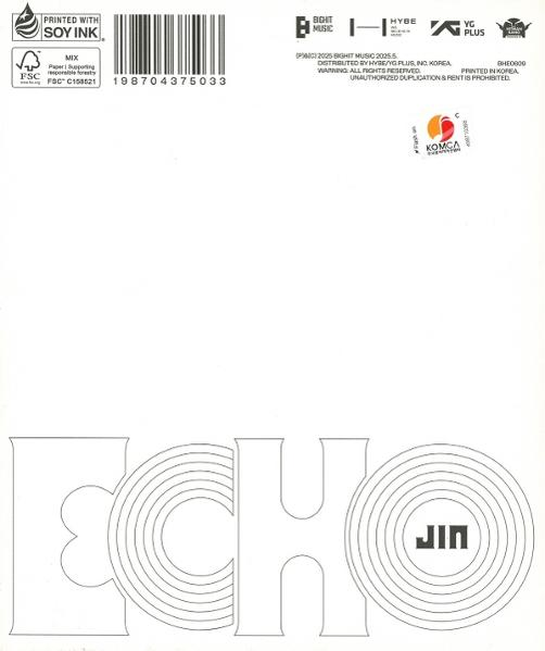 Albumcover: Weißer Hintergrund mit schwarzem Text und Kreisen. Wort 'ECHO' groß. Künstlername 'JIN'.