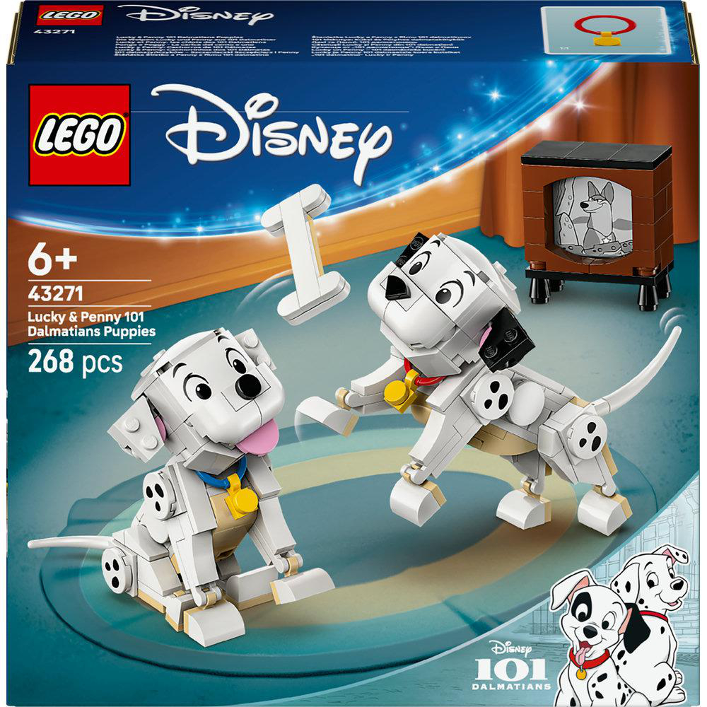 LEGO 101 Dalmatiner Set-Box. Zeigt Dalmatiner-Welpen, einen Fernseher und das 101 Dalmatiner-Logo.