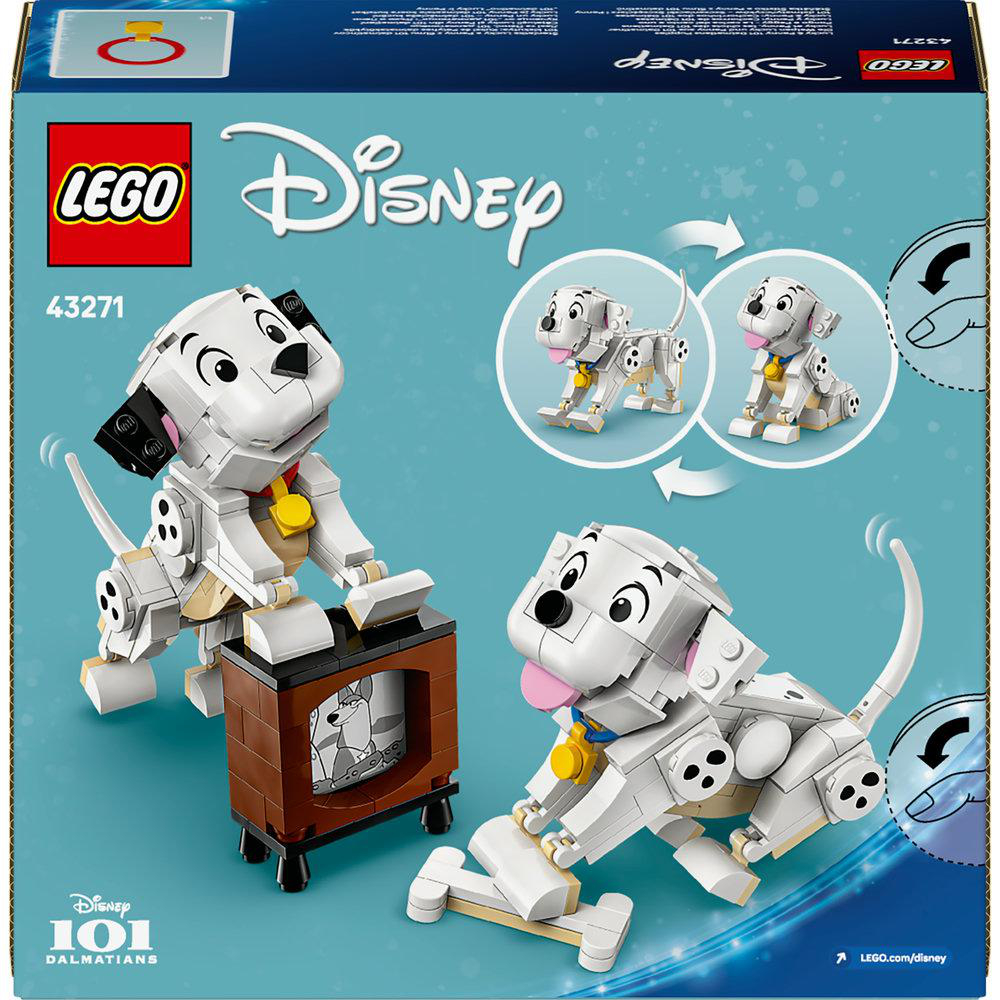 Rückseite der LEGO 101 Dalmatiner Set-Box. Zeigt das Set-Modell, Figuren und Spielszenen.