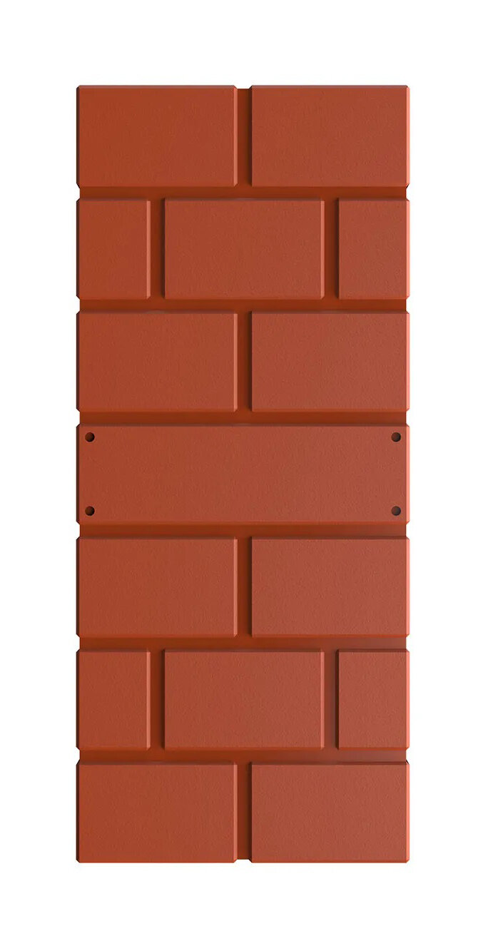 Pionowy fragment ceglanego muru w kolorze czerwono-brązowym. Cegły są prostokątne i ułożone w sposób naprzemienny.