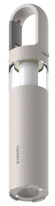 Szara i przezroczysta lampa Xiaomi. Uchwyt na górze. Logo Xiaomi z boku.