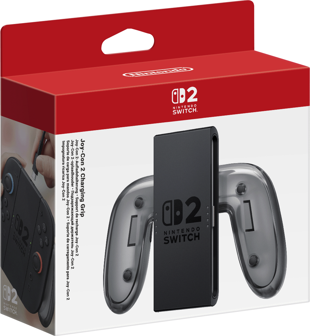 Nintendo Switch Box: Joy-Con Charging Grip, und das Nintendo Switch Logo.