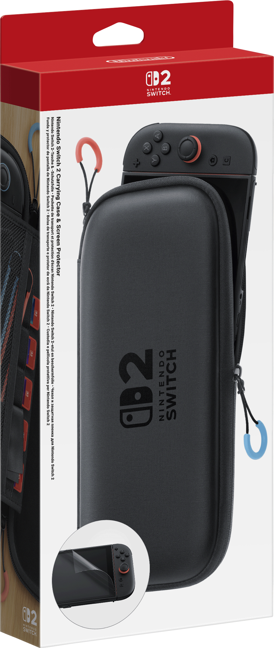 Nintendo Switch Box: Tragetasche und Displayschutz, mit dem Nintendo Switch Logo.