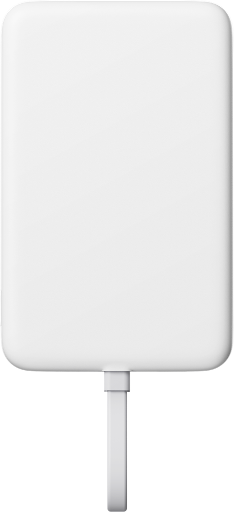 Fehér power bank fehér kábellel.