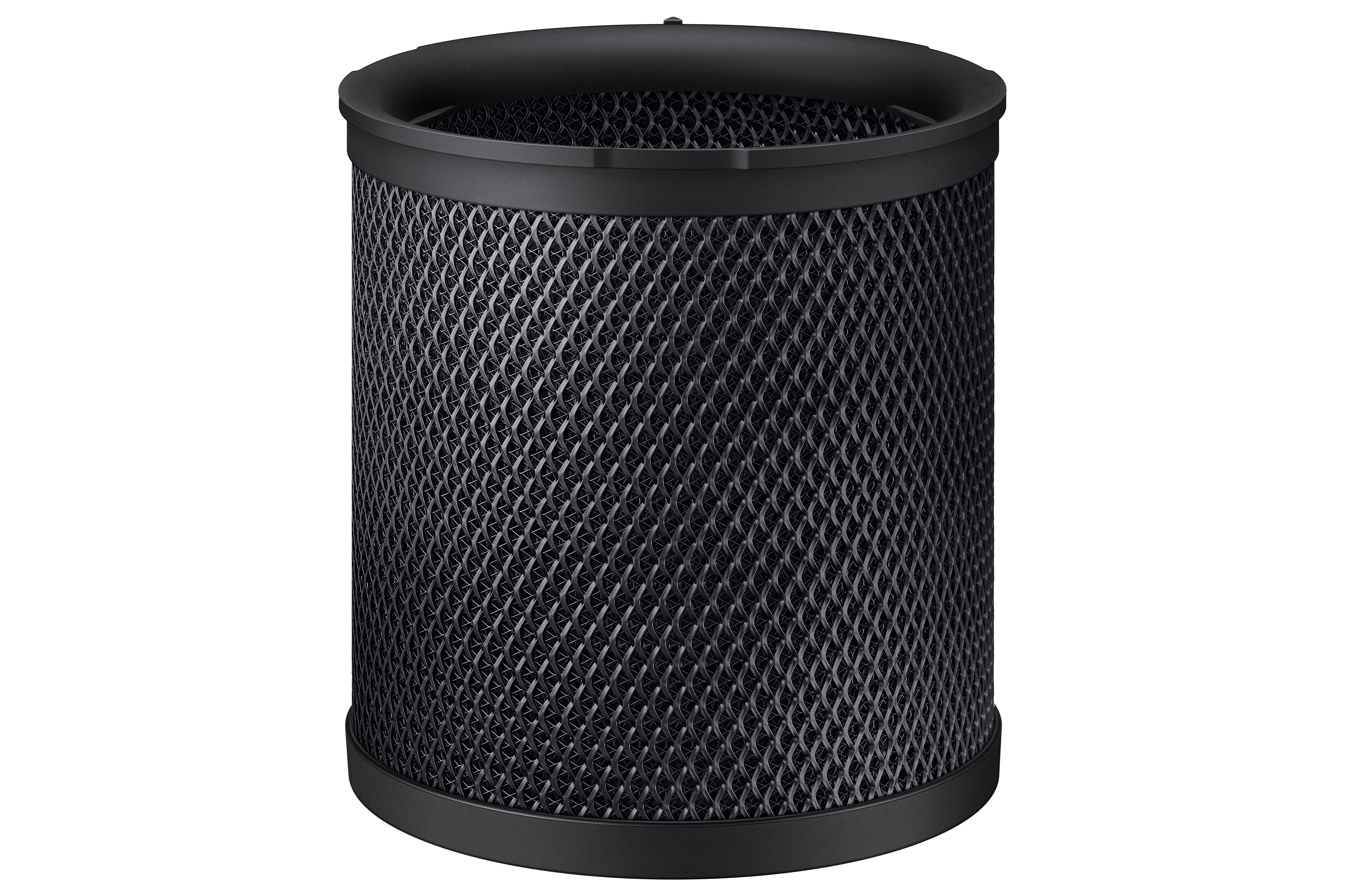 Schwarzer zylindrischer Aktivkohlefilter für ein Samsung Kochfeld.