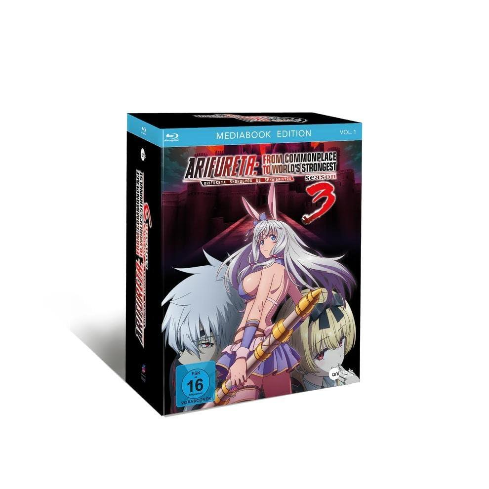 Blu-ray-Box-Set. Anime-Kunstwerk einer Frau mit Stab, zwei Figuren und der Zahl 3.