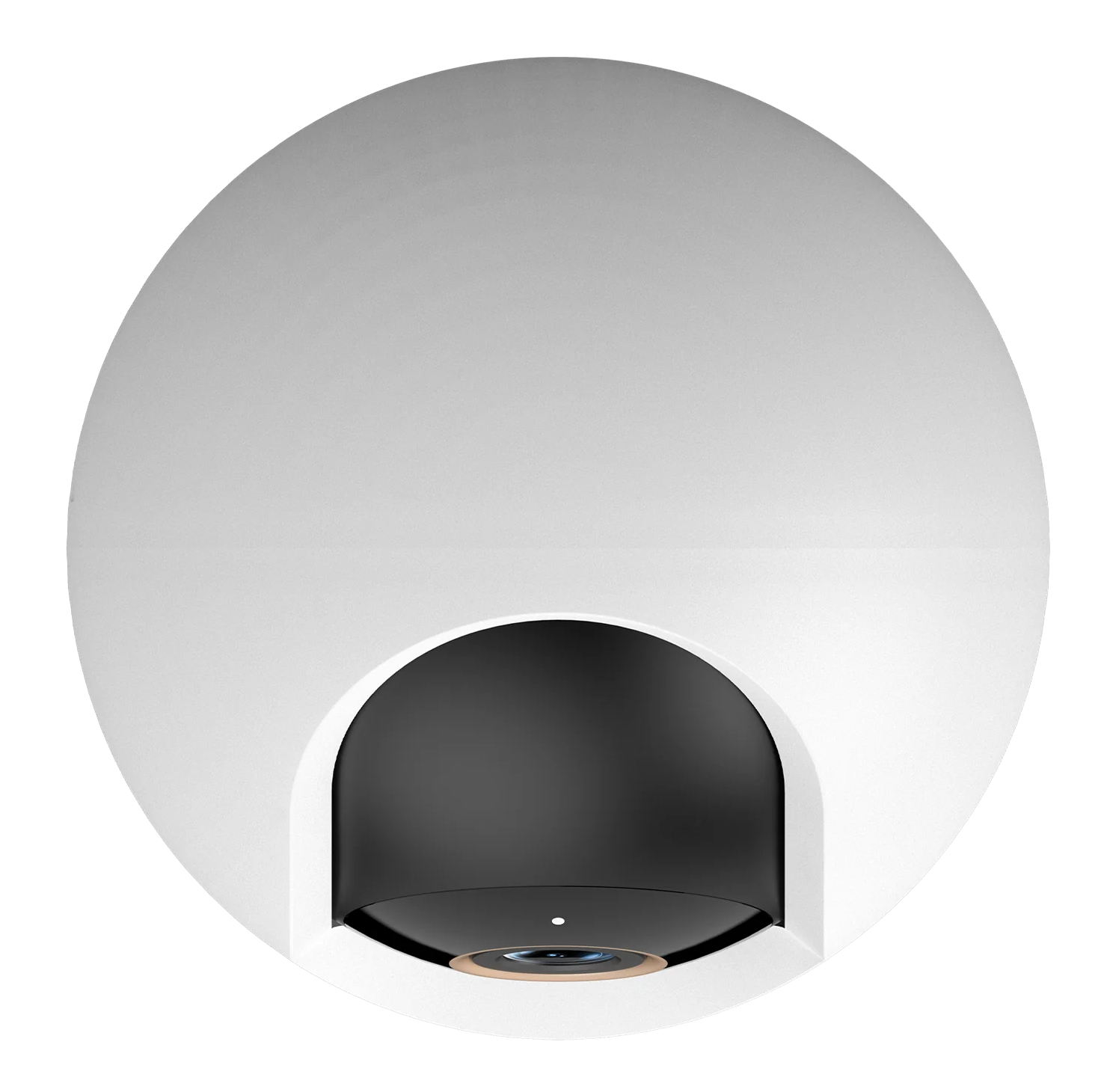 Biała kamera bezpieczeństwa Xiaomi, widok z góry. Ma czarny obiektyw w zaokrąglonej górze.