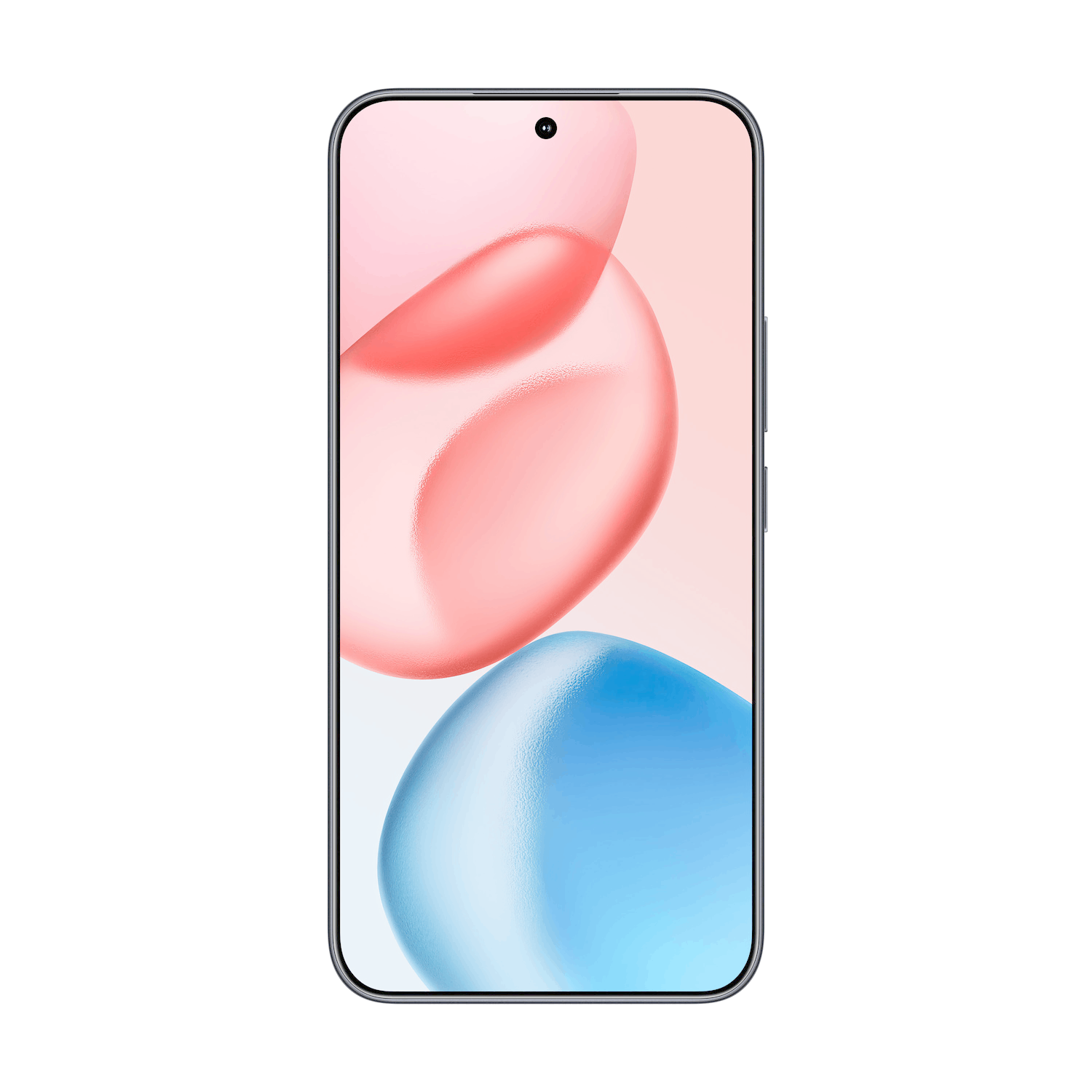 Smartphone met een roze, rode en blauwe abstracte ontwerp op het scherm.