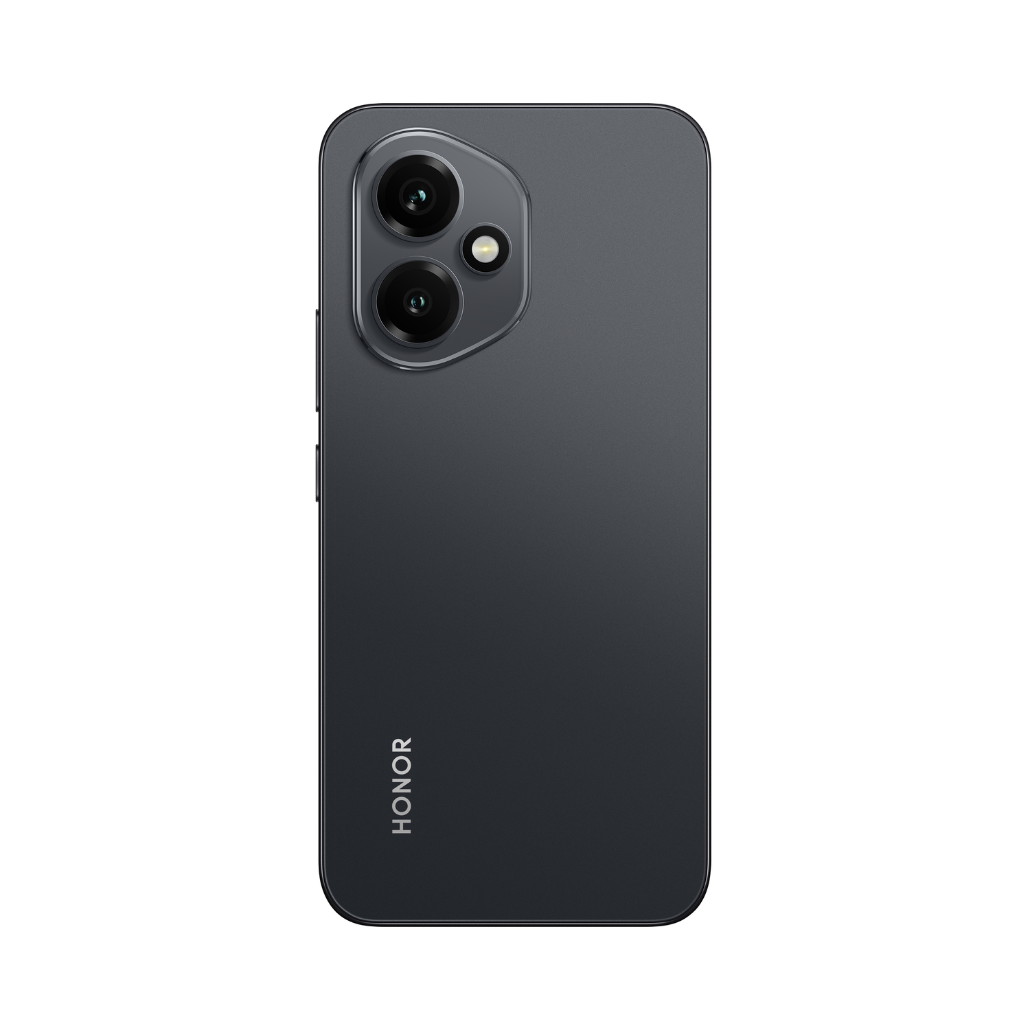 Donkergrijze HONOR-smartphone met twee camera's aan de achterkant en het HONOR-woordmerk.