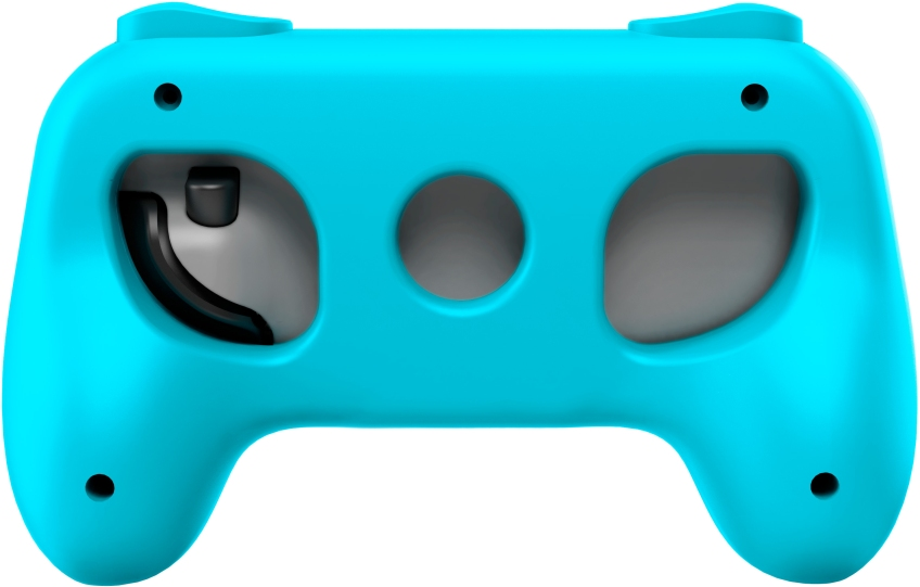 Rückansicht eines blauen Joy-Con-Controllers mit Griffdesign.